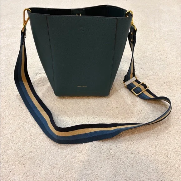 Bostanten Leather Designer Hobo Green Bucket Bag - Picture 2 of 9